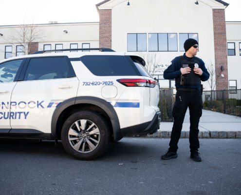 Front View Of Security Guard In Beanie Looking Into Distance