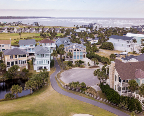 Low Aerial View Of Houses And Golf Course On Fripp Island, South Carolina
